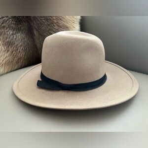 HAT ATTACK Tan Wool Fedora with Black Ribbon Detail